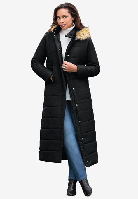 Maxi-Length Puffer Jacket with Hood, , on-hover image number null