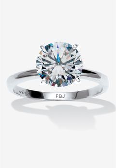 3 Tcw Round Cubic Zirconia Silvertone Solitaire Engagement Ring, Sizes 5-10