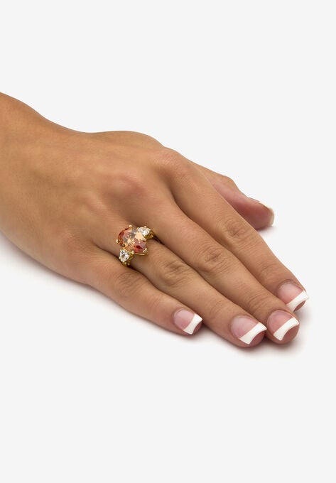 6.41 Tcw Pear-Cut Champagne Cubic Zirconia Ring In Gold-Plated, , alternate image number null