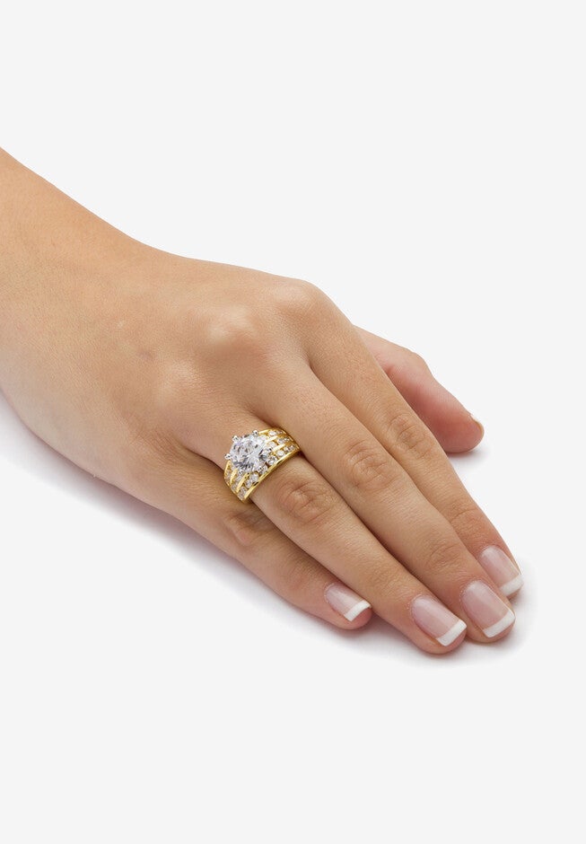 Goldtone Round Cubic Zirconia Triple Row Engagement Ring, , alternate image number 2