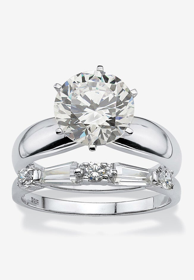 4.48 Cttw. 2-Piece Sterling Silver Round Cubic Zirconia Wedding Ring Set, SILVER, hi-res image number null