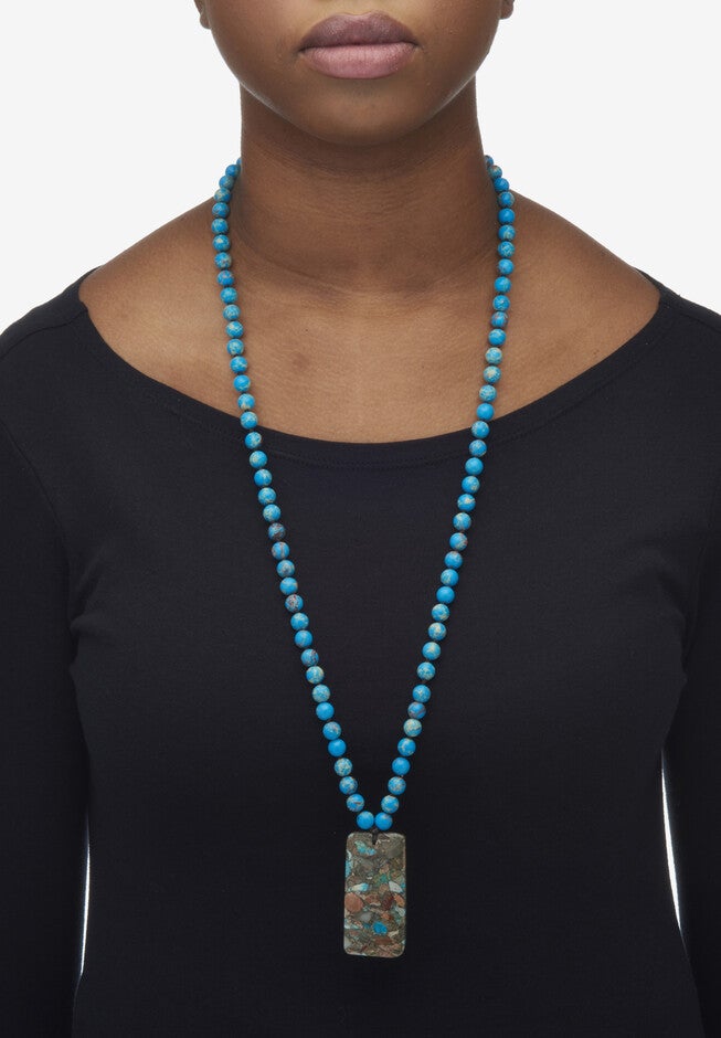 Genuine Blue Jasper Goldtone Necklace And Beaded Bracelet Set, 34 Inches, , alternate image number null