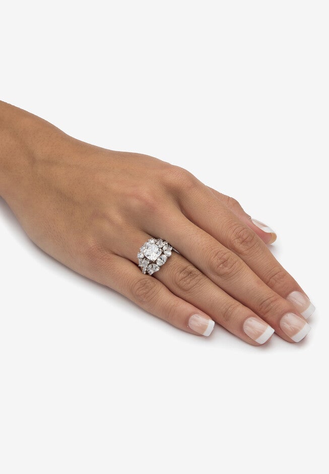 4.56 Tcw Platinum-Plated Sterling Silver Cubic Zirconia 2-Piece Jacket Bridal Ring Set, , alternate image number 2