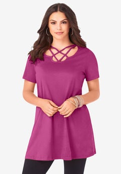 Lattice Neck Short Sleeve Ultimate Tunic