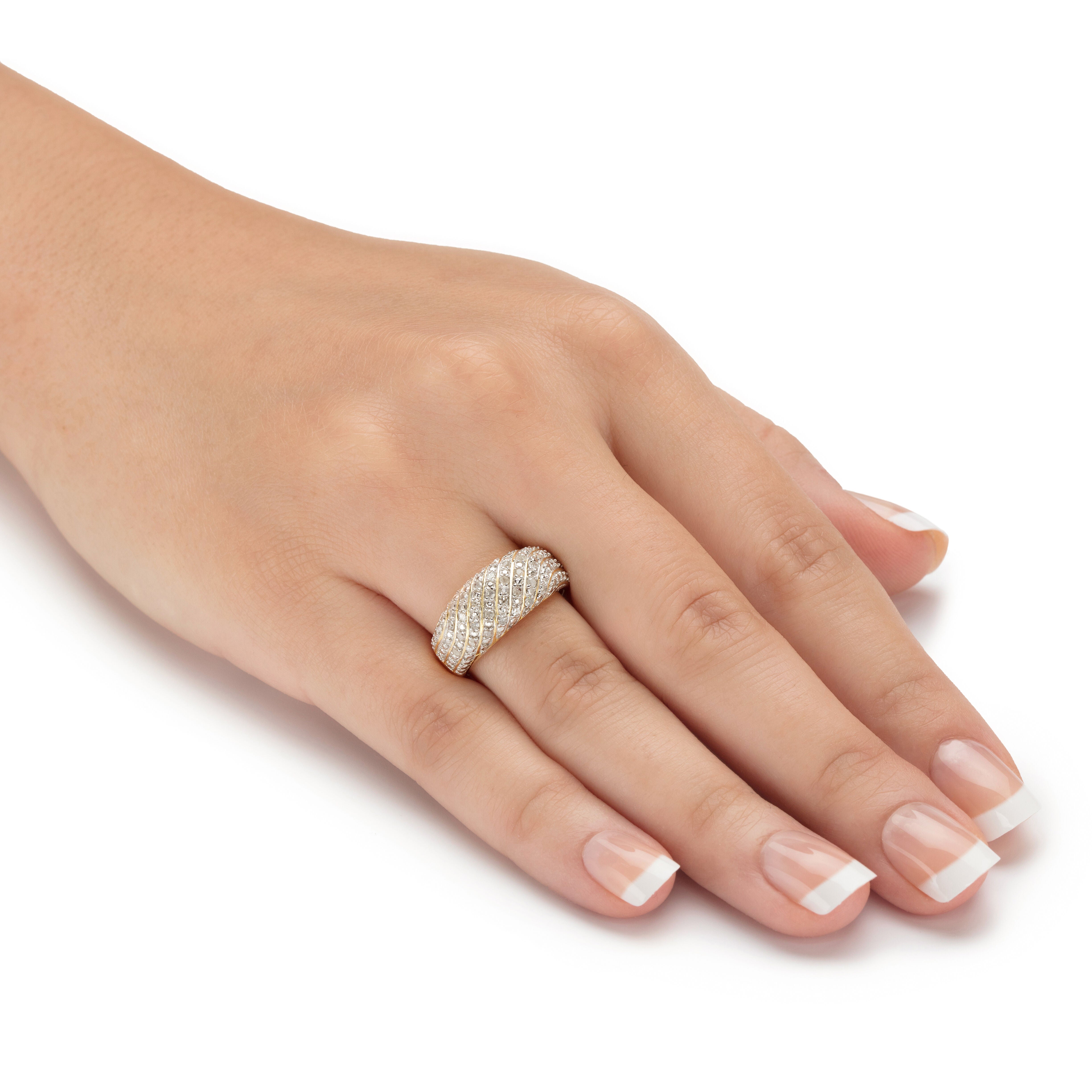 1/4 Cttw. Round Diamond 14k Gold-plated Sterling Silver Multi-Row Dome Ring, WHITE, alternate image number 2