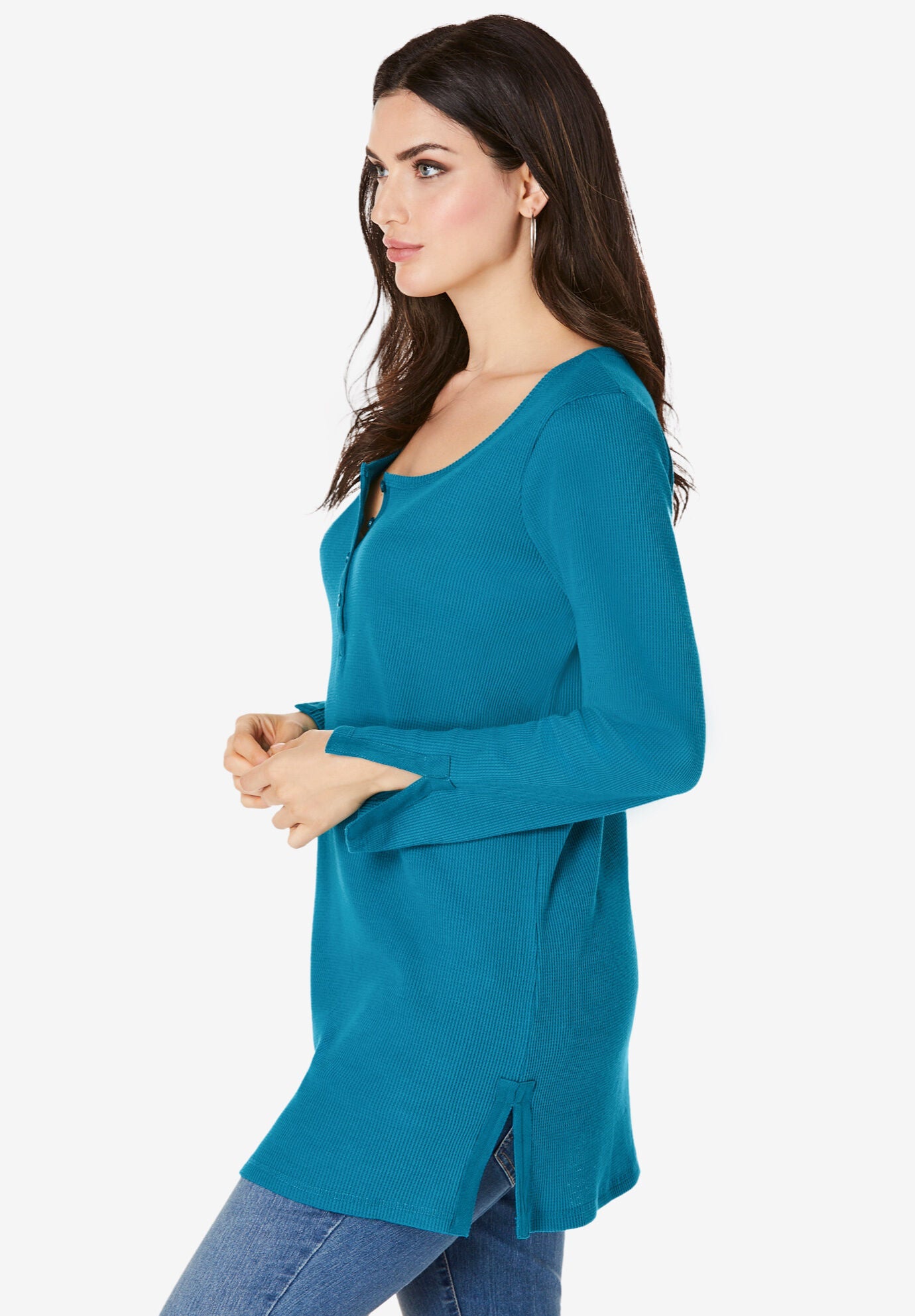 Plus Size Knit Thermal Henley Top &ndash; Long Sleeve, , on-hover image number 1