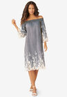 Eyelet Off-The-Shoulder Dress, LIGHT STONEWASH, hi-res image number null