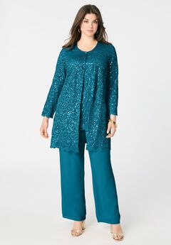 Sequined Lace Jacket Pant Set