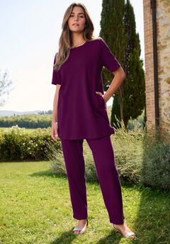 Plus Size Soft Knit Short-Sleeve Pocket Tunic