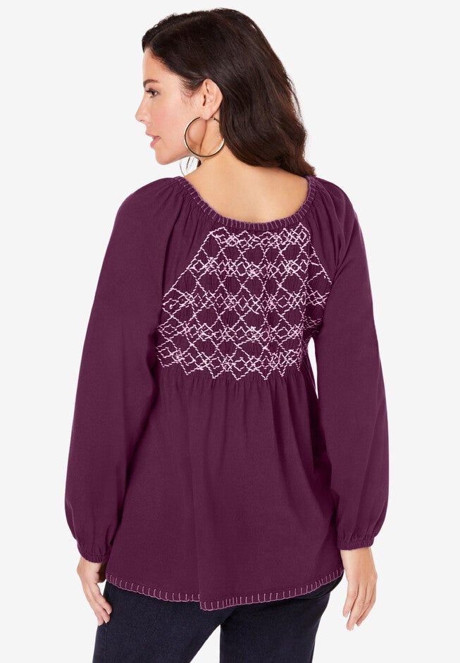 Smocked Embroidered Tee, , on-hover image number null