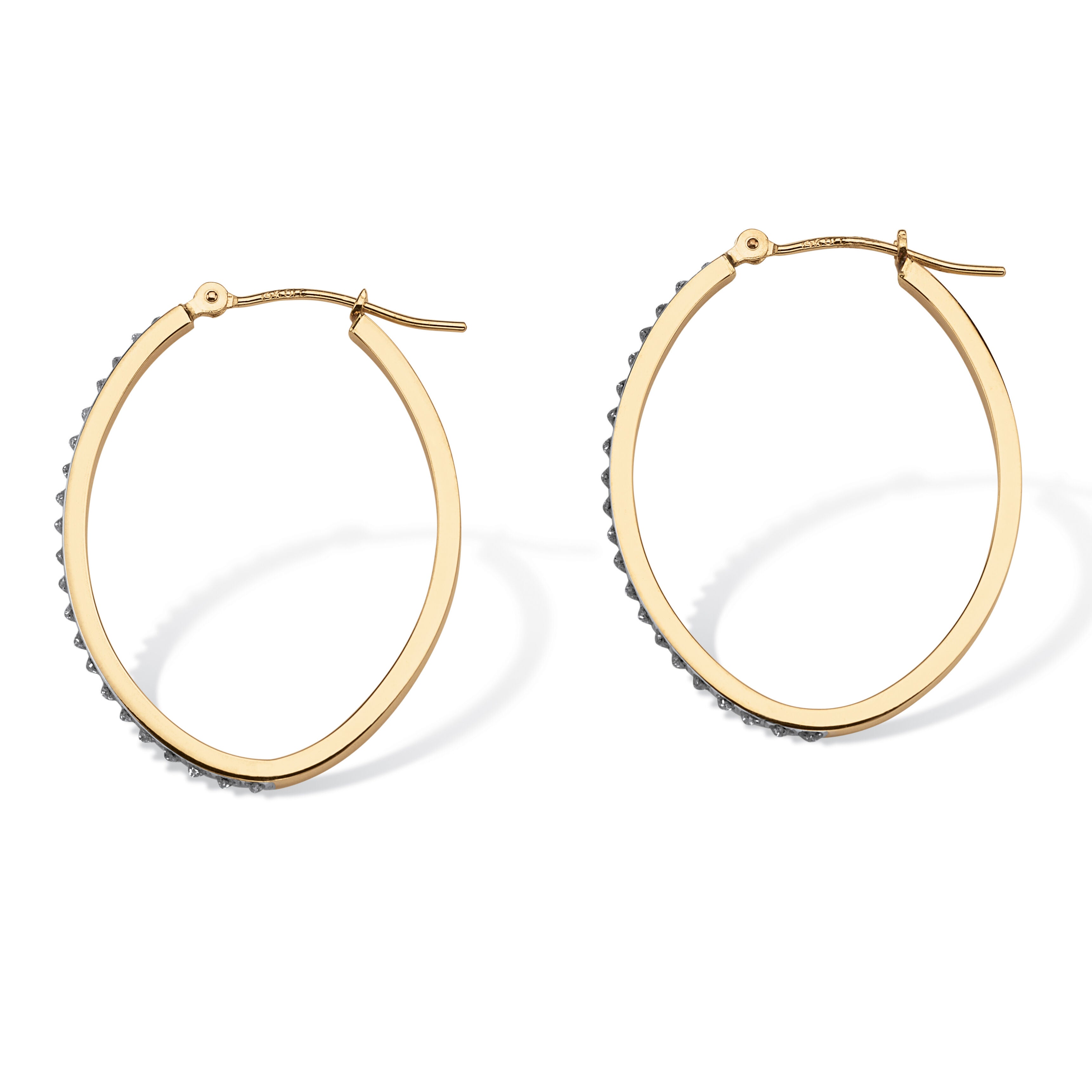 Diamond Accent 14k Yellow Gold Diamond Fascination Hoop Earrings (1 1/4 inches), WHITE, on-hover image number 1