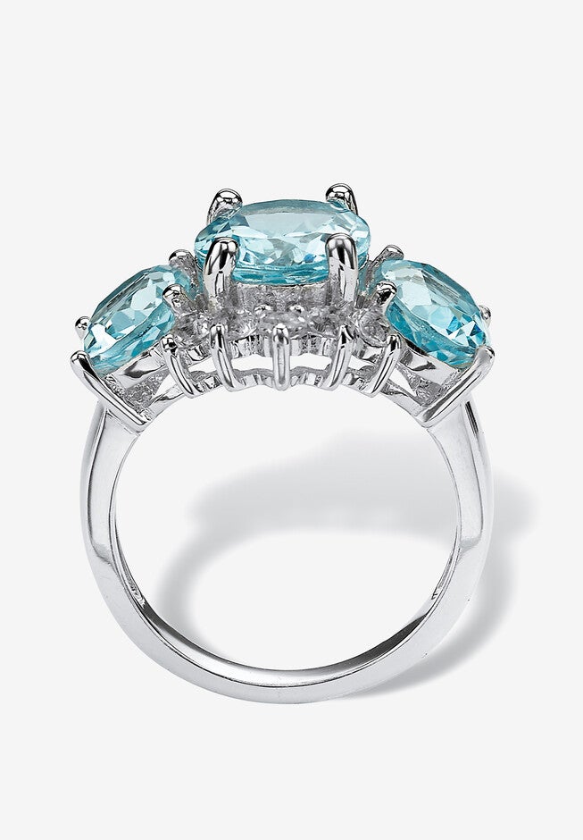 10.25 Tcw Genuine Oval-Cut Blue Topaz Ring In Platinum-Plated Sterling Silver, , on-hover image number null