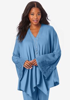 Lace Trimmed Ultrasmooth® Fabric Cardigan