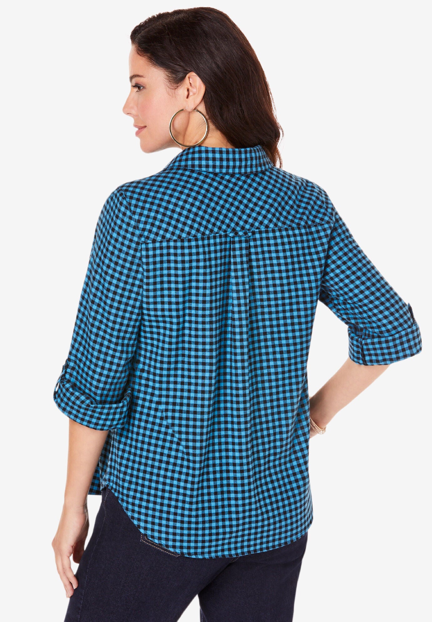 Classic Plaid Button-Front Shirt, WHITE MIDNIGHT VINE PLAID, on-hover image number 1