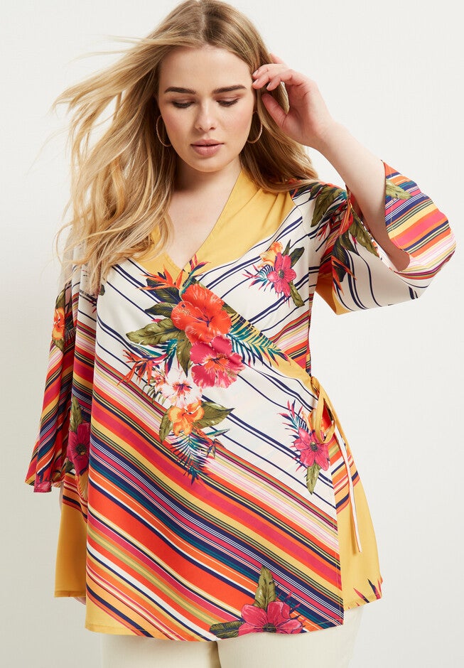 Faux-Wrap Kimono Top, , alternate image number null