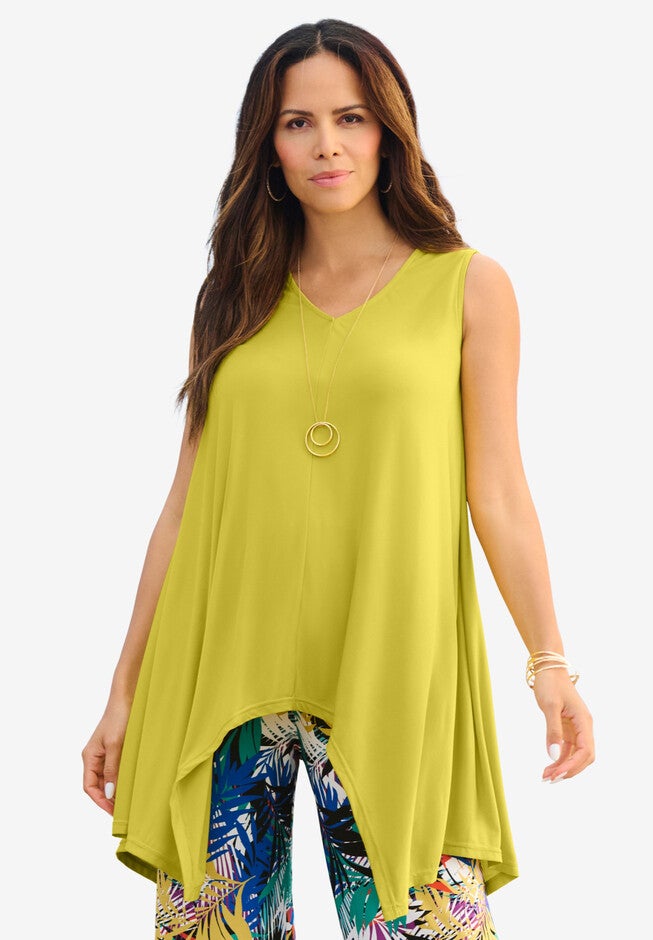 V-Neck Handkerchief Hem Ultrasmooth® Fabric Tunic, LIGHT MOSS, hi-res image number null