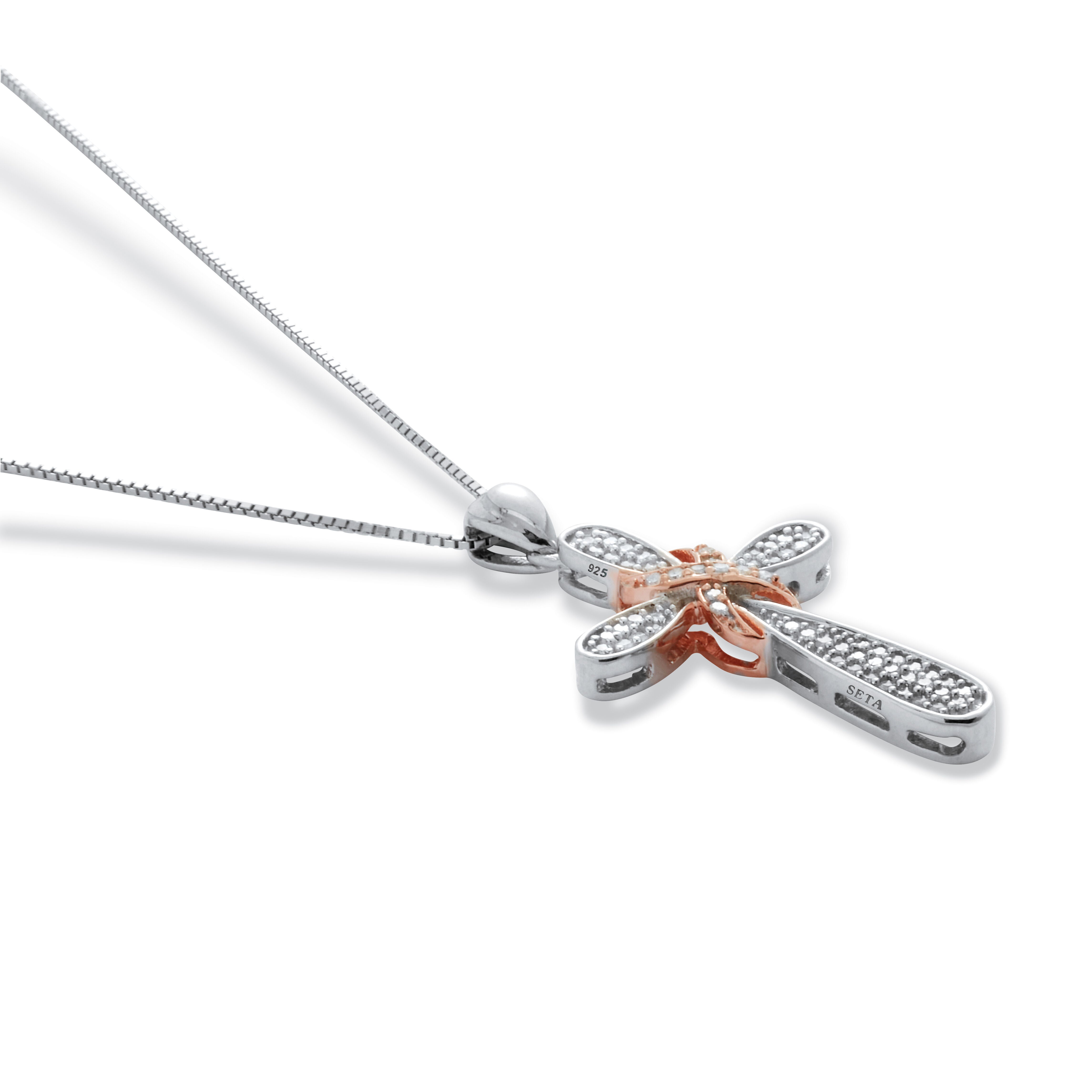 .23 TCW Diamond Platinum-Plated Sterling Silver Cross Pendant 18 Inches, WHITE, alternate image number 3