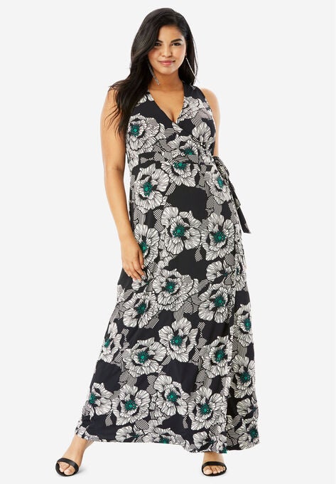 Sleeveless Wrap Dress With Tie Waist Plus Size Dresses Roaman S