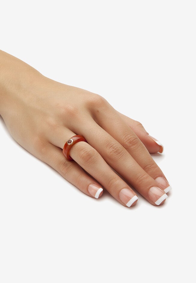 Genuine Jade And Peridot, Garnet And White Topaz Ring 3-Piece Set In 10K Gold, , alternate image number 3