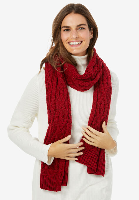Cable Knit Scarf, CLASSIC RED, hi-res image number null