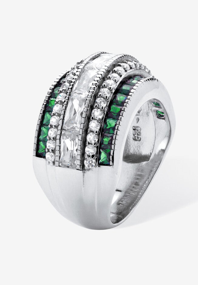 6.48 Cttw. Platinum-Plated Sterling Silver Emerald-Cut Cubic Zirconia Row Ring, , on-hover image number null