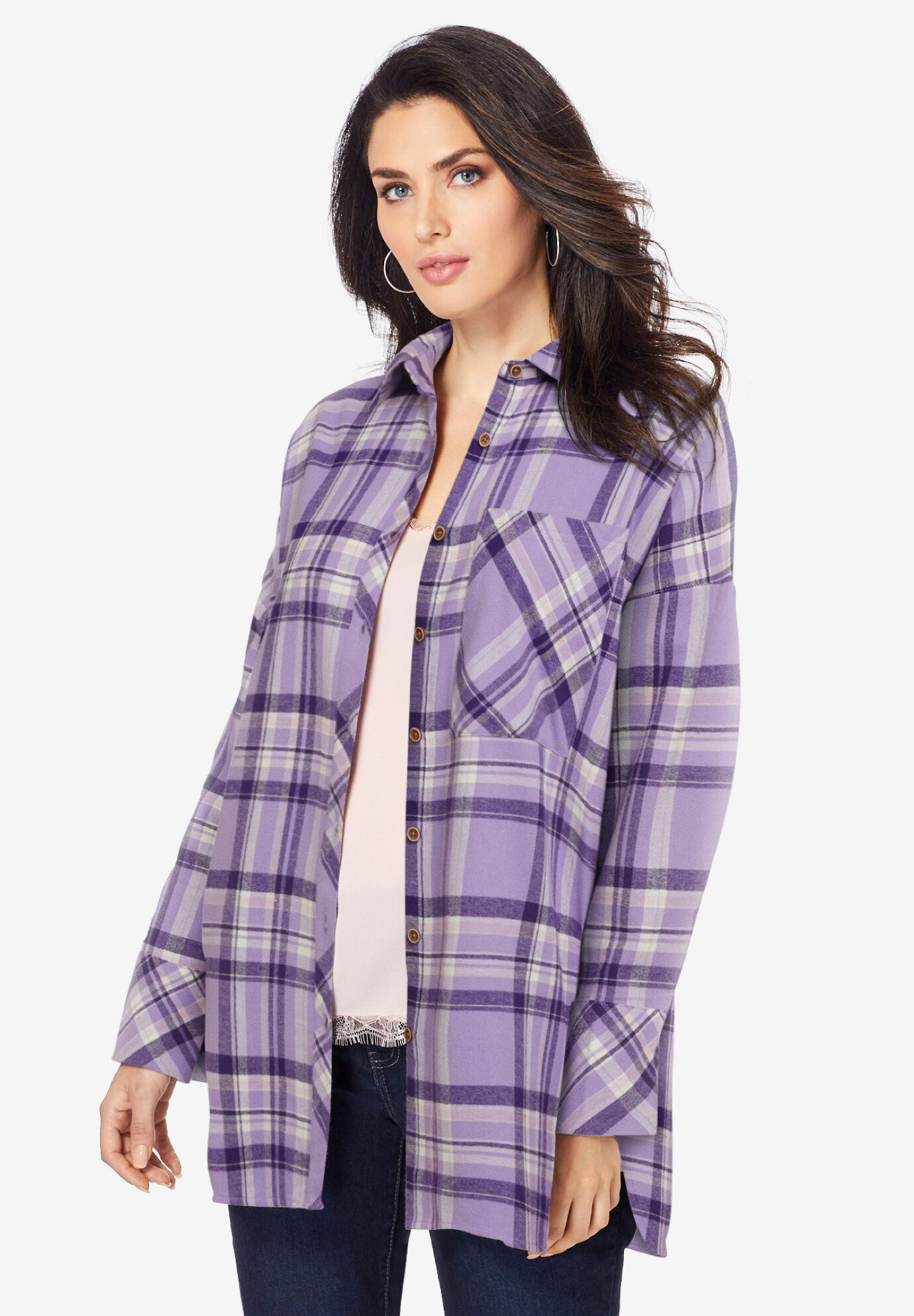Roamans Womens Plus Size Flannel Tunic 