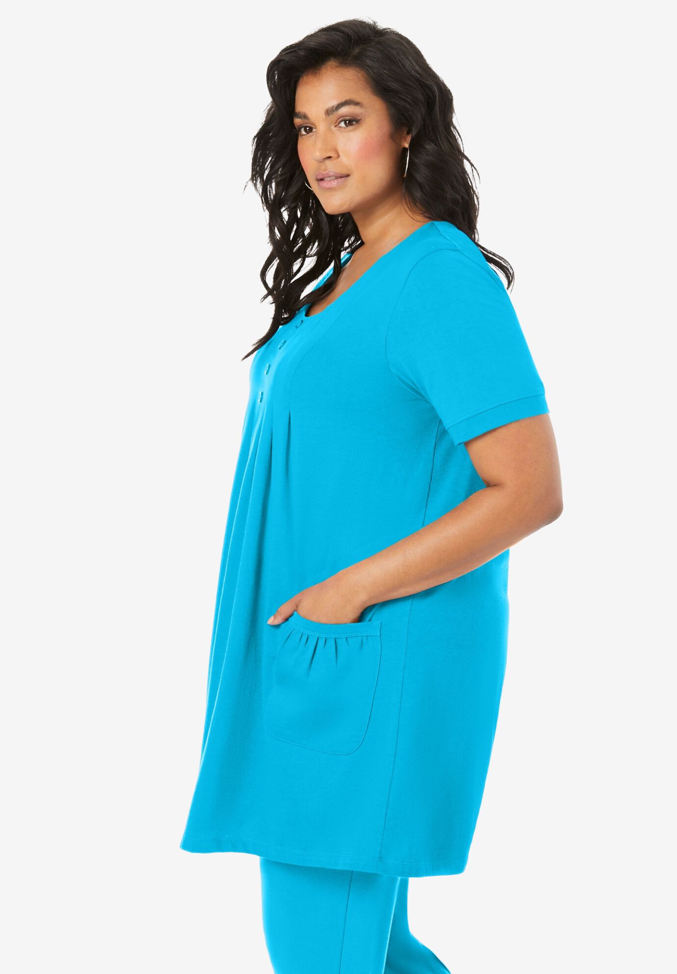 Plus Size Two Pocket Soft Knit Swing Tunic, OCEAN, alternate image number 2