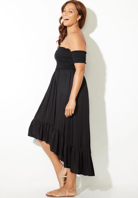 Lauren Smocked Off the Shoulder High Low Dress, , alternate image number null
