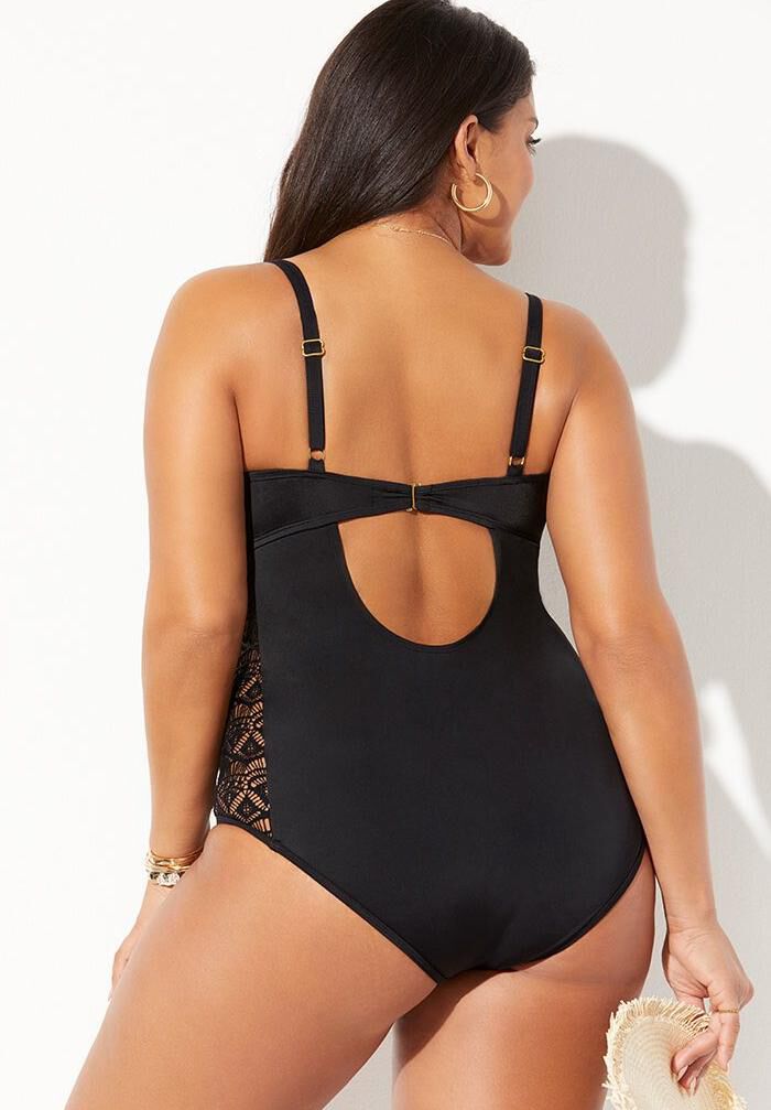 Crochet Underwire One Piece Swimsuit, SPICE, on-hover image number 1