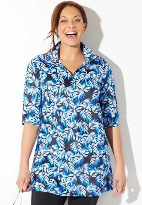 Sun Resistant Quarter Zip Swim Top, , alternate image number null
