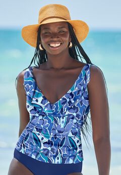 Ruffle V-Neck Tankini Top