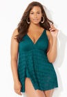 Crochet Side Slit V-Neck Swimdress, MEDITERRANEAN, hi-res image number null