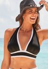 Bliss Colorblock Pleated Halter Bikini Top, BLACK WHITE, hi-res image number null