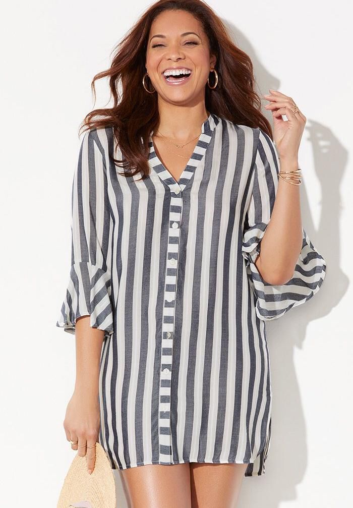 Sandra Button Up Cover Up Shirt, , on-hover image number 1