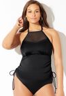 Adjustable High Neck Mesh Tankini Top, BLACK, hi-res image number null