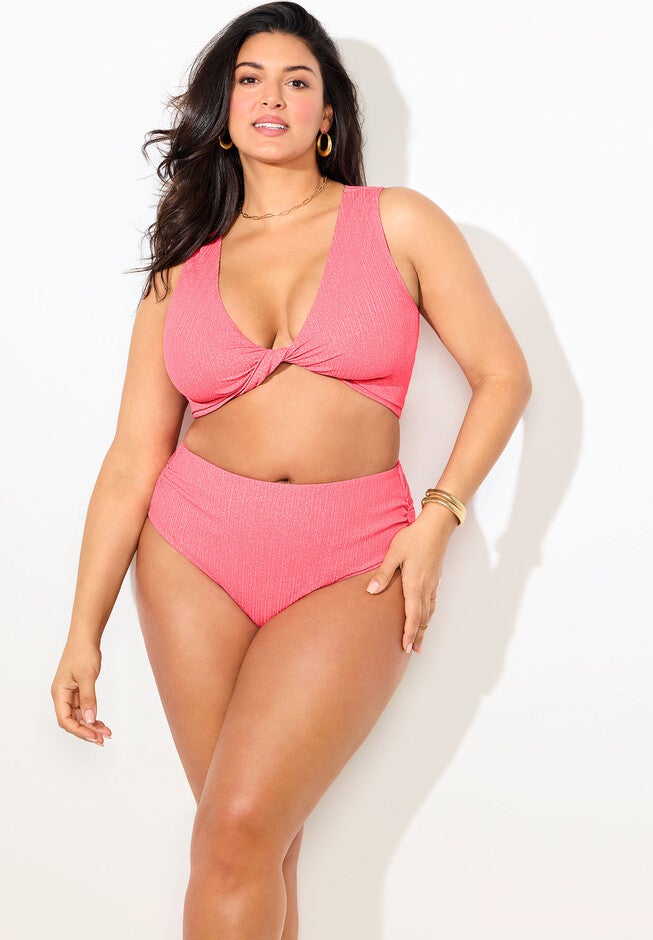 Sparkle Ribbed Twist Front Crop Bikini Set, , alternate image number null