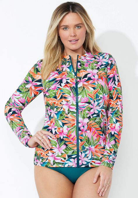 Chlorine Resistant Zip Up Swim Shirt, , alternate image number null