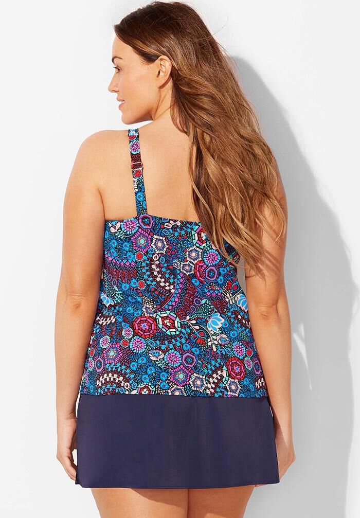 High Neck Tankini Set with Side Slit Skirt, , on-hover image number 1