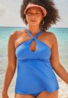Longer Length High Neck Halter Tankini Top, , alternate image number null