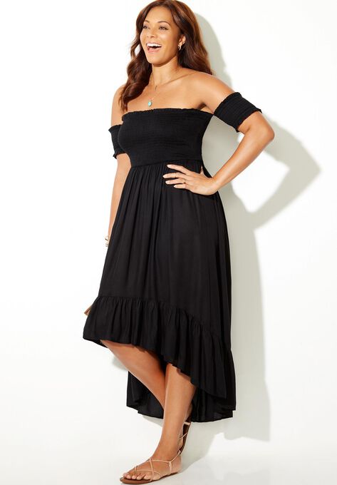Lauren Smocked Off the Shoulder High Low Dress, , alternate image number null