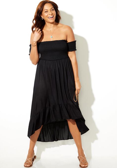 Lauren Smocked Off the Shoulder High Low Dress, , alternate image number null