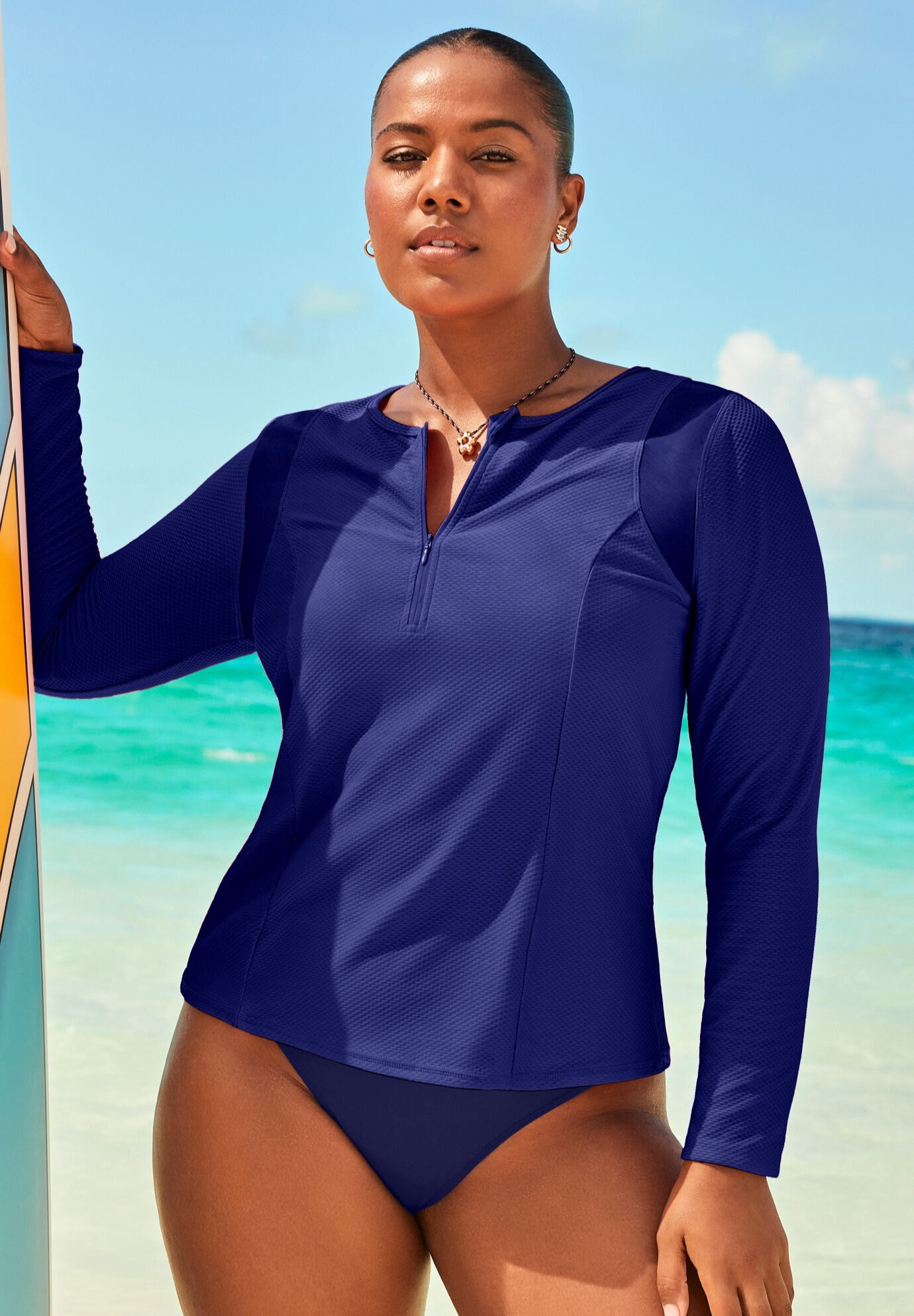 Chlorine Resistant Quick-Dry 1/4 Zip Front Long Sleeve Swim Rash Guard ...