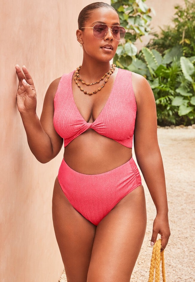 Sparkle Ribbed Twist Front Crop Bikini Set, , hi-res image number null