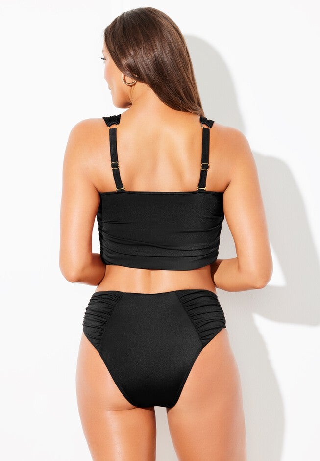 Shimmery Ruched Bandeau Underwire with Removable Straps Bikini Set, , on-hover image number null