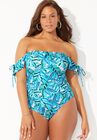 Bandeau Ruffle One Piece Swimsuit, TROPICAL PALM, hi-res image number null
