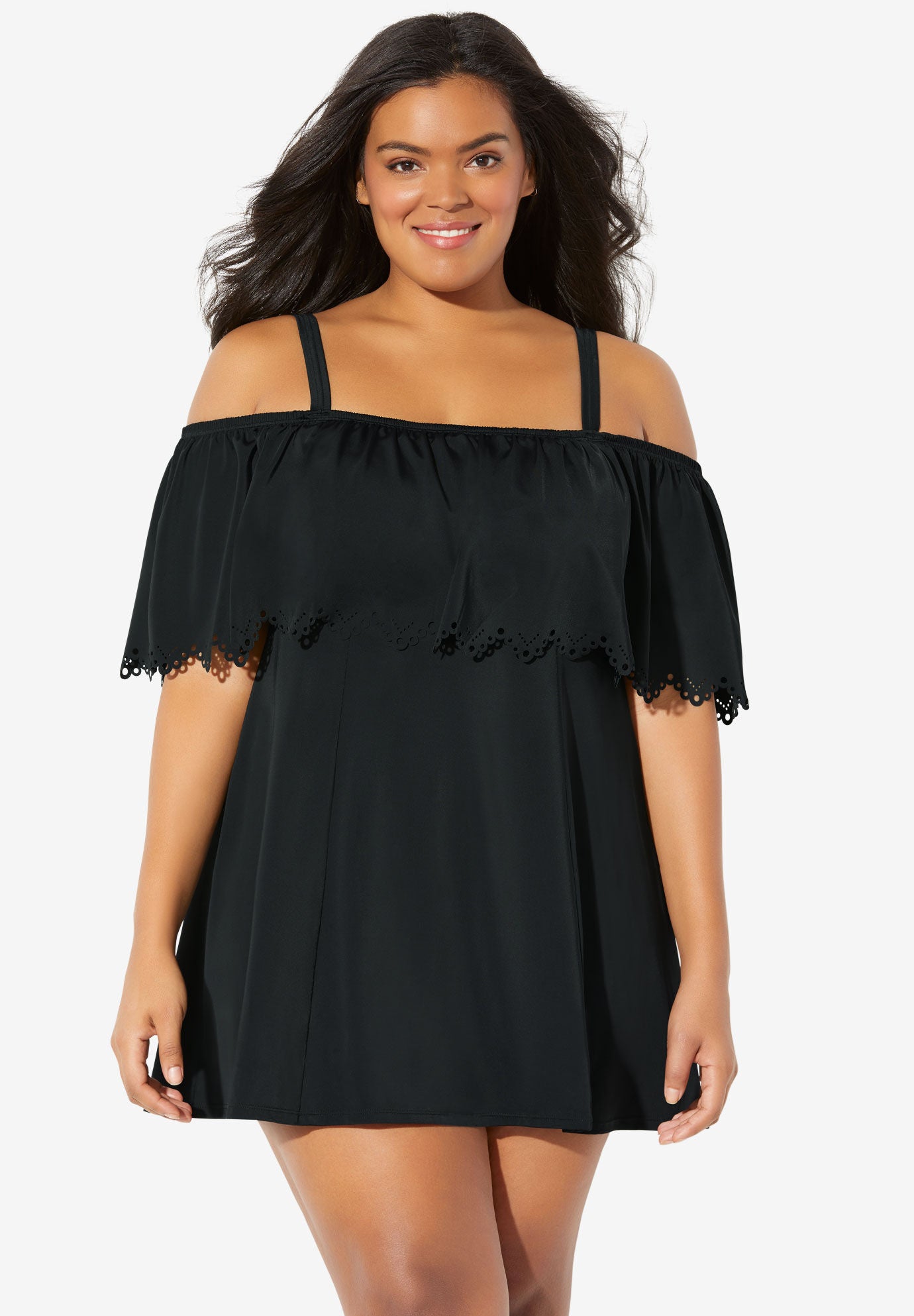 Off-The-Shoulder Swimdress by Fit 4 U&reg;, BLACK, hi-res image number 0