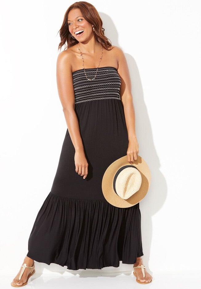 Karlie Smocked Bandeau Maxi Dress Cover Up, , alternate image number 2