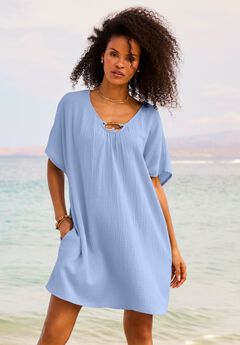 Cotton Gauze Ring Front Cover Up Dress