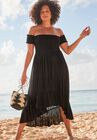 Lauren Smocked Off the Shoulder High Low Dress, BLACK, hi-res image number null