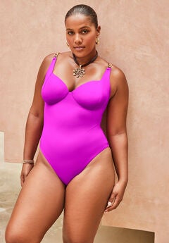 Chain Accent Underwire One Piece Swimsuit